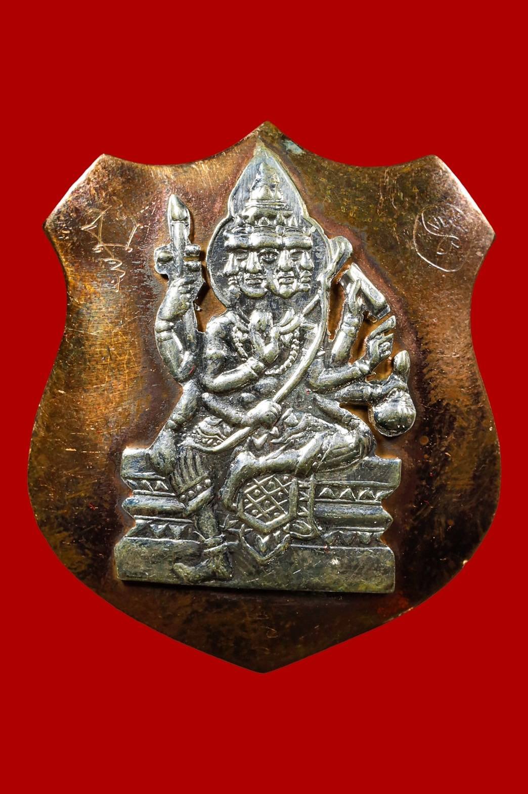 298386 พระพรหมโล่ห์ใหญ่  หลวงปู่สีห์ วัดสะแก  ปี19 พื้นนาก องค์เงิน  จังหวัดอยุธยา