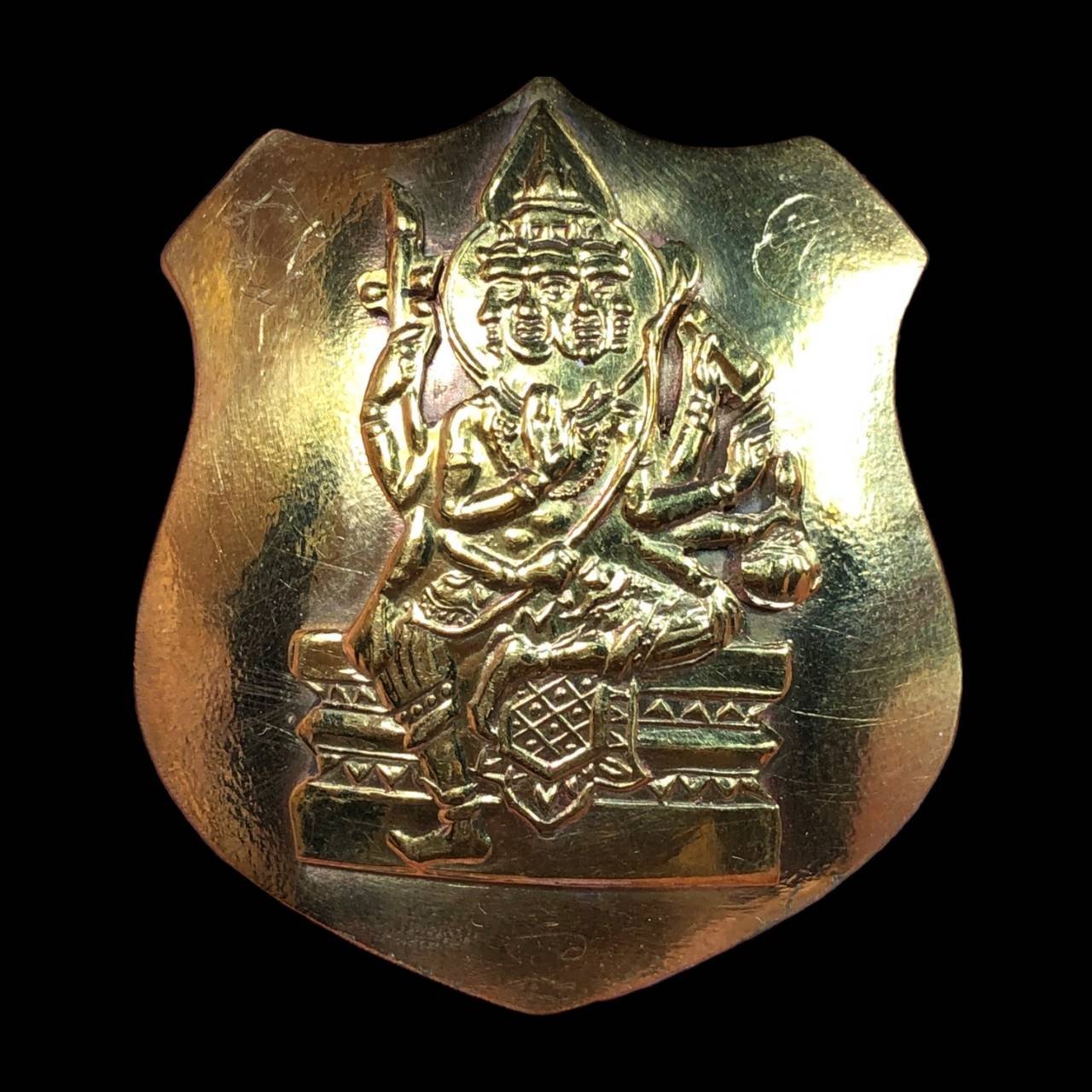 298588 เหรียญโล่ห์พรหมสี่หน้า อาจารย์วันชัย วัดสะเเก  เนื้อฝาบาตร ยกหน้าฝาบาตร  ปี2519 จ.อยุธยา