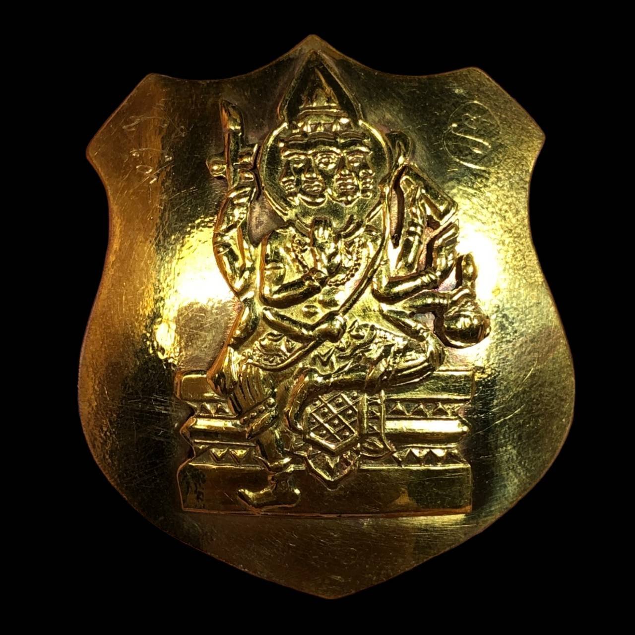 298589 เหรียญโล่ห์พรหมสี่หน้า อาจารย์วันชัย วัดสะเเก  เนื้อฝาบาตร ยกหน้าฝาบาตร  ปี2519 จ.อยุธยา