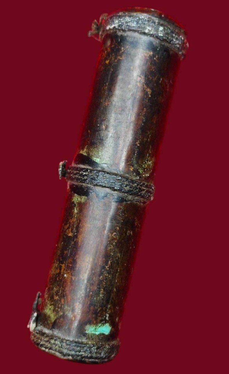 307250 ตะกรุดคู่ชีวิตหลวงพ่อโพธิ์  เนื้อตะกั่วและทองฝาบาตร  แกน ทองแดง จังหวัดพิจิตร พุทธศักราช 2385-2416  วัดโพธิ์ศรี (วัดวังหมาเน่า)  