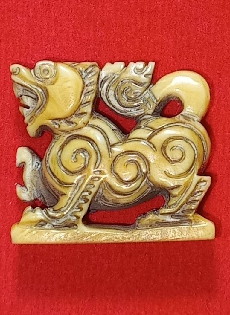306274 สิงห์งาแกะสามขวัญ หลวงพ่อเดิม  ปี2460-2470 เนื้องาช้าง วัดหนองโพ  จ.นครสวรรค์
