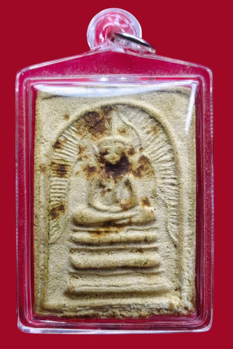 306827 พระสมเด็จแหวกม่าน  พิมพ์ ทรงเจดีย์ (โบราณ)  พ.ศ. 2513 เนื้อผงพุทธคุณ  หลังยันต์ครู หลวงพ่อกวย  วัดโฆสิตาราม จ.ชัยนาท 