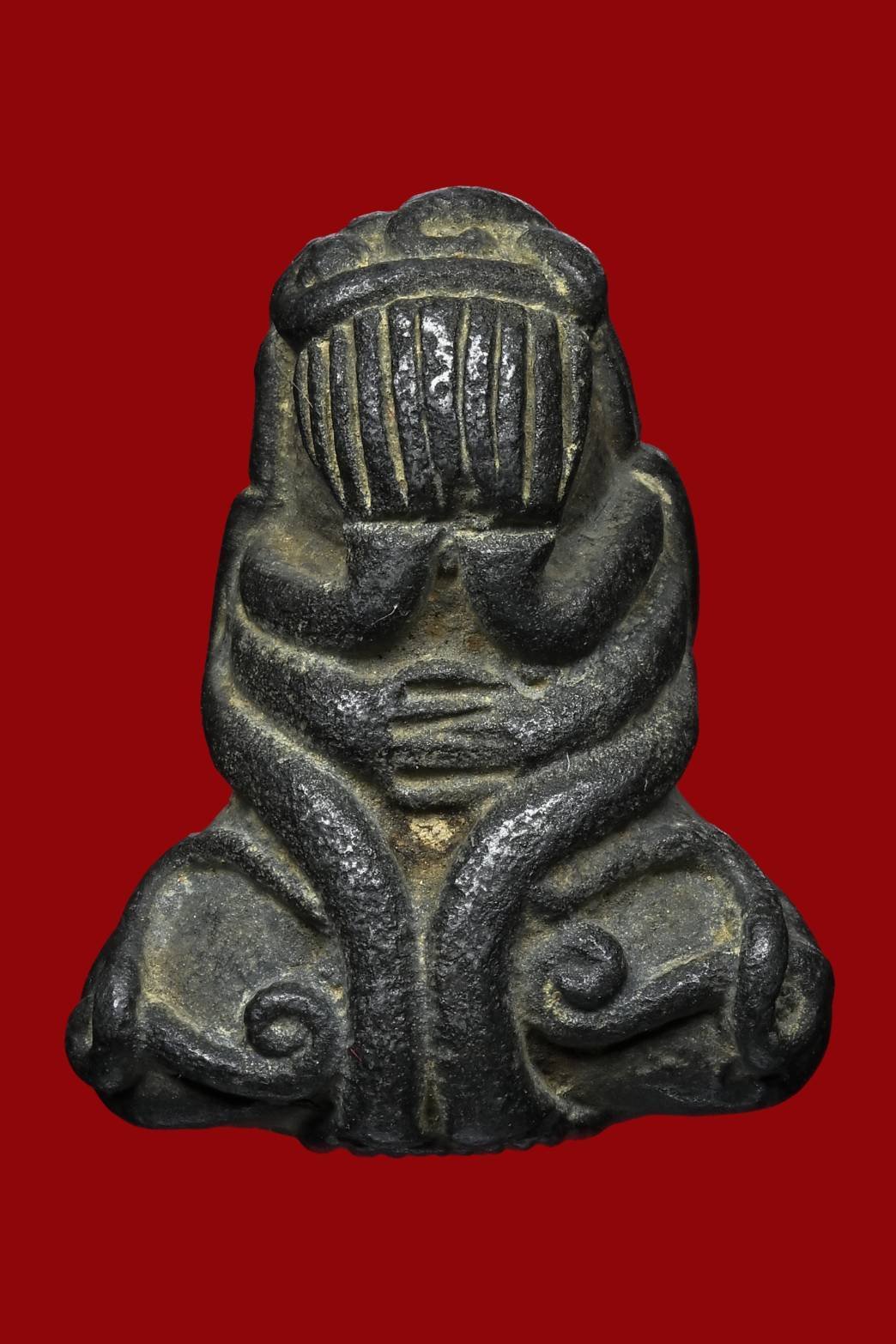 307011 พระปิดตา หลวงปู่เอี่ยม พิมพ์ใหญ่ เนื้อสัมฤทธิ์เงินกับดำ (หลังยันต์) พุทธศักราช2436-2469 วัดหนังราชวรวิหาร กทม.