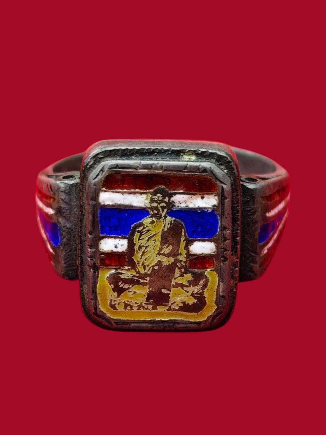 307109 แหวนหลวงพ่อเดิม  วัดหนองโพ เนื้อเงิน  (ลงยาลายธงชาติ)  พุทธศักราช 2470-2493  จ.นครสวรรค์