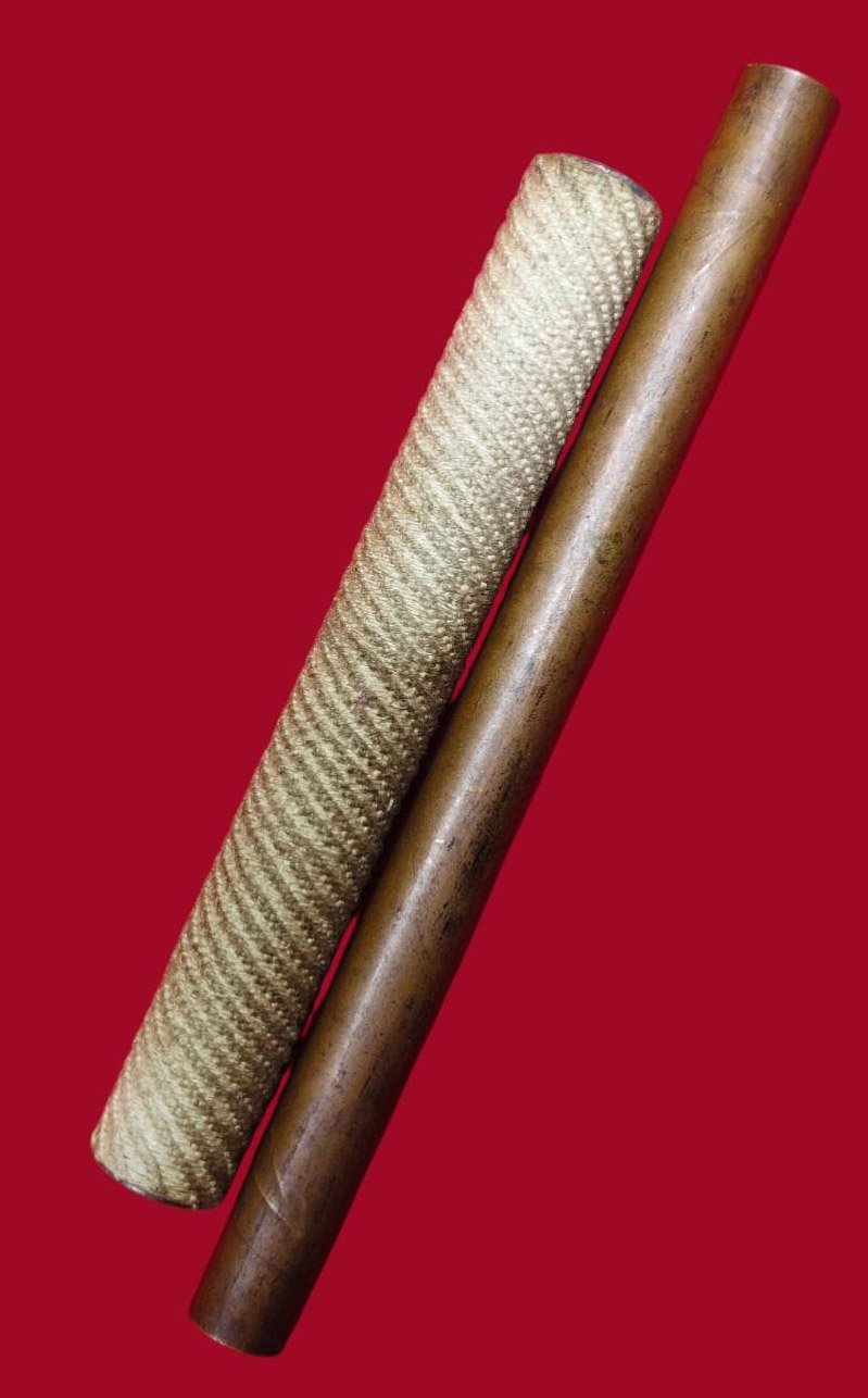 307125 ตะกรุดวิรุณจำบังและตะกรุดหนุนดวง  เนื้อทองเหลือง ทองแดงและตะกั่ว  สร้างปี 2515-2521 จ.ชัยนาท  หลวงพ่อกวย วัดโฆสิตาราม (บ้านแค) 