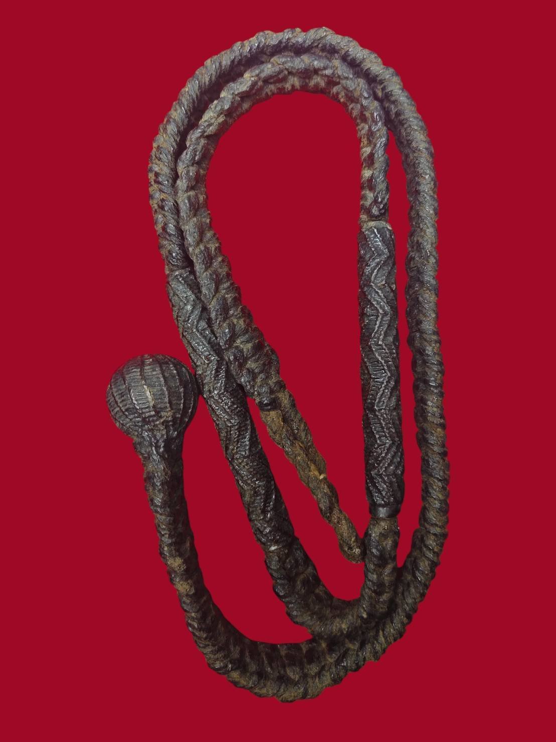 307135 ประคด ตะกรุดคู่ เนื้อตะกั่ว  ถักเชือกถักจระเข้ขบฟัน  หลงรัก หลวงปู่ศุข  วัดปากคลองมะขามเฒ่า  พุทธศักราช 2440-2457 