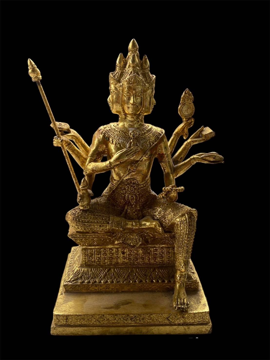 300167 องค์บูชา พระพรหม  หลวงปู่สีห์ วัดสะแก  ขนาดหน้าตัก 5 นิ้ว  เนื้อโลหะ ปิดทองเดิม  ปี2511-2515 จ.อยุธยา