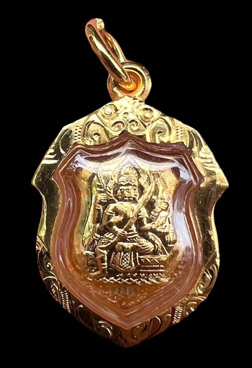 300265 พระพรหมโล่ห์เล็ก หลวงปู่ศรี (สีห์) บล็อคแรก วัดสะแก เนื้อทองคำ  ปี2523 จ.อยุธยา 