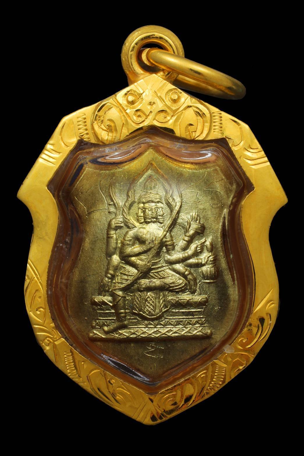 300709 เหรียญท้าวสหบดีพรหม  พิมพ์โล่ห์เล็ก    (บล็อคเรือตรีอนันต์)  หลวงปู่สีวัดสะแก ปี 2521 เนื้อฝาบาตร จ.อยุธยา