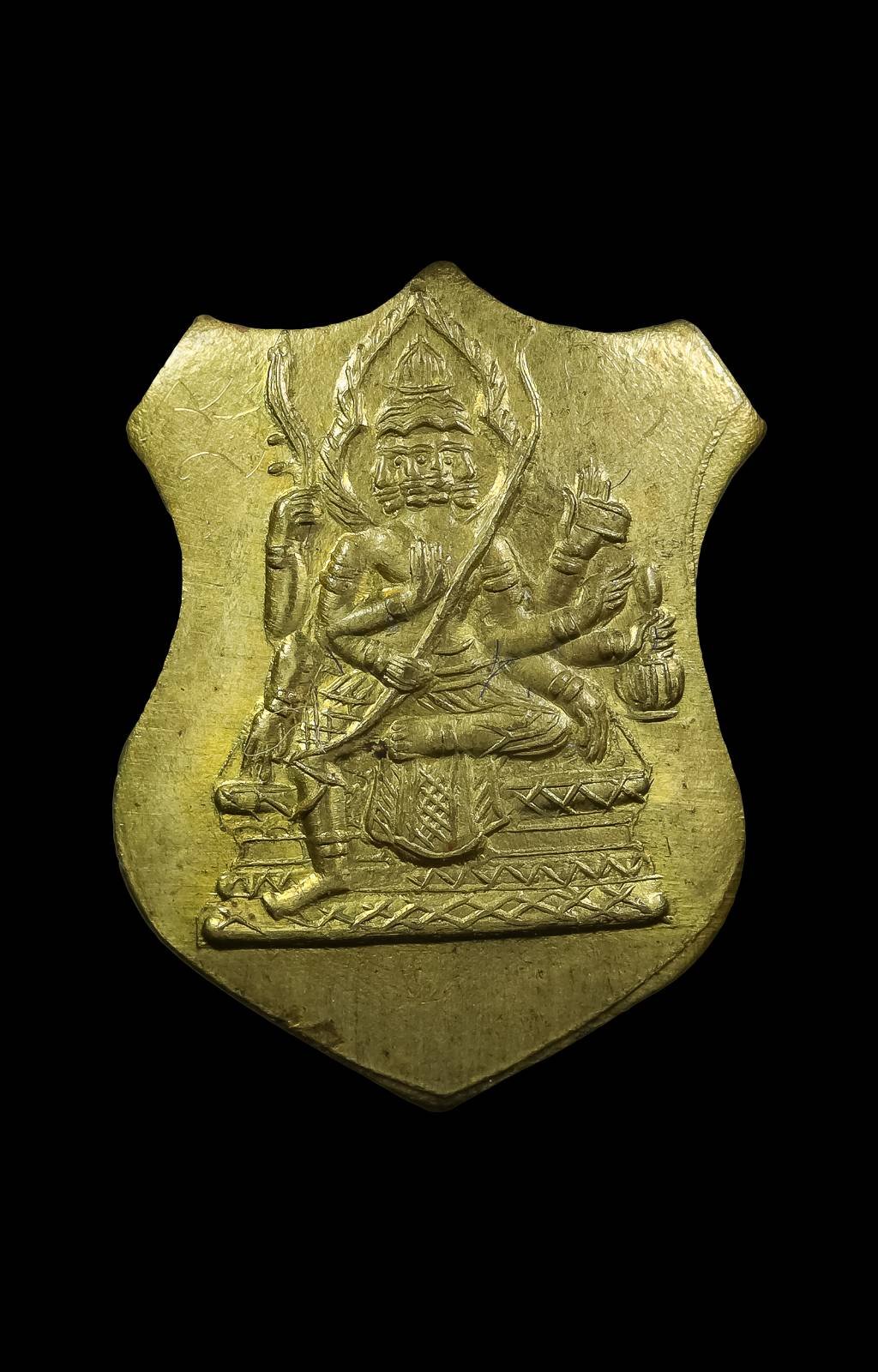 302820 เหรียญท้าวสหบดีพรหม พิมพ์โล่ห์เล็ก หลวงปู่สีห์ วัดสะแก ปี 2519 เนื้อฝาบาตร จ.อยุธยา