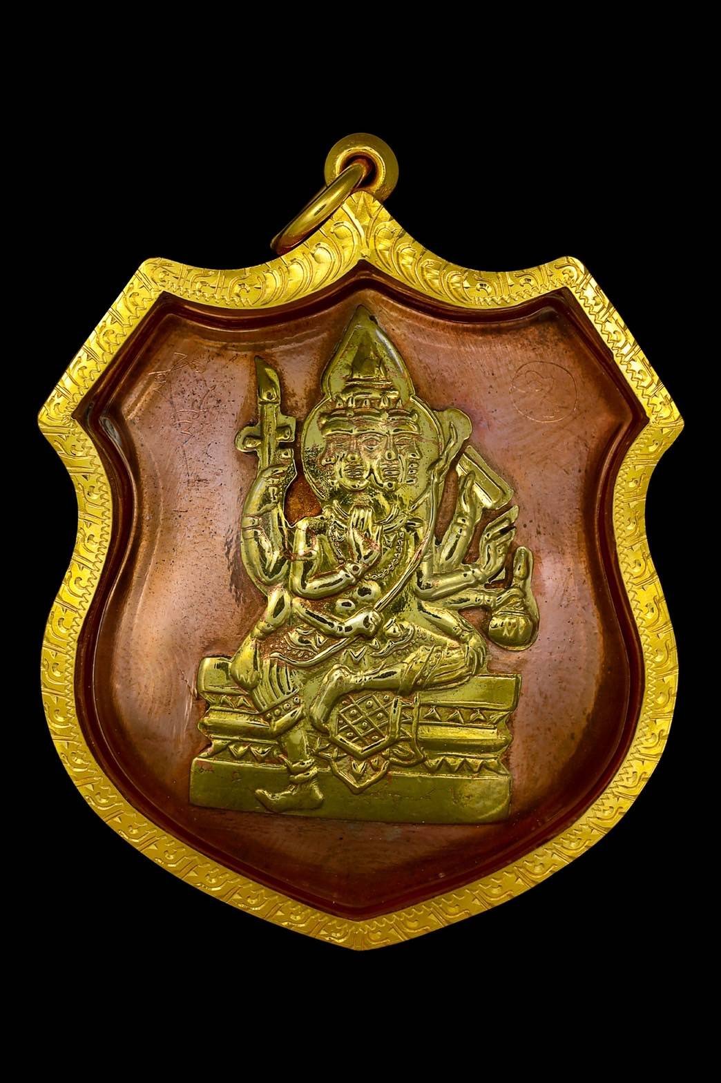 297562 เหรียญพระพรหมโล่ห์ใหญ่ หลวงปู่สีห์ วัดสะแก  เนื้อนาก หน้ากากทอง ปี 2519 จังหวัดอยุธยา