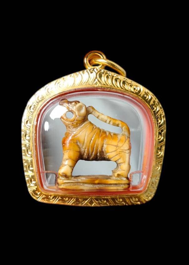 303408 เสือแกะหลวงปู่ยิ้ม เนื้องาแกะ พุทธศักราช2435-2453 วัดศรีอุปลาราม(วัดหนองบัว) จ.กาญจนบุรี