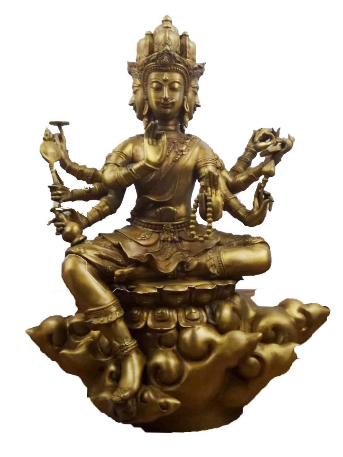 297675 บูชาท้าวมหาพรหม  รุ่นสำเร็จทุกสิ่ง เนื้อโลหะผสม วัดรวกบางสีทอง จ. นนทบุรี ปี2559 หน้าตัก8 นิ้ว สูง17 นิ้ว