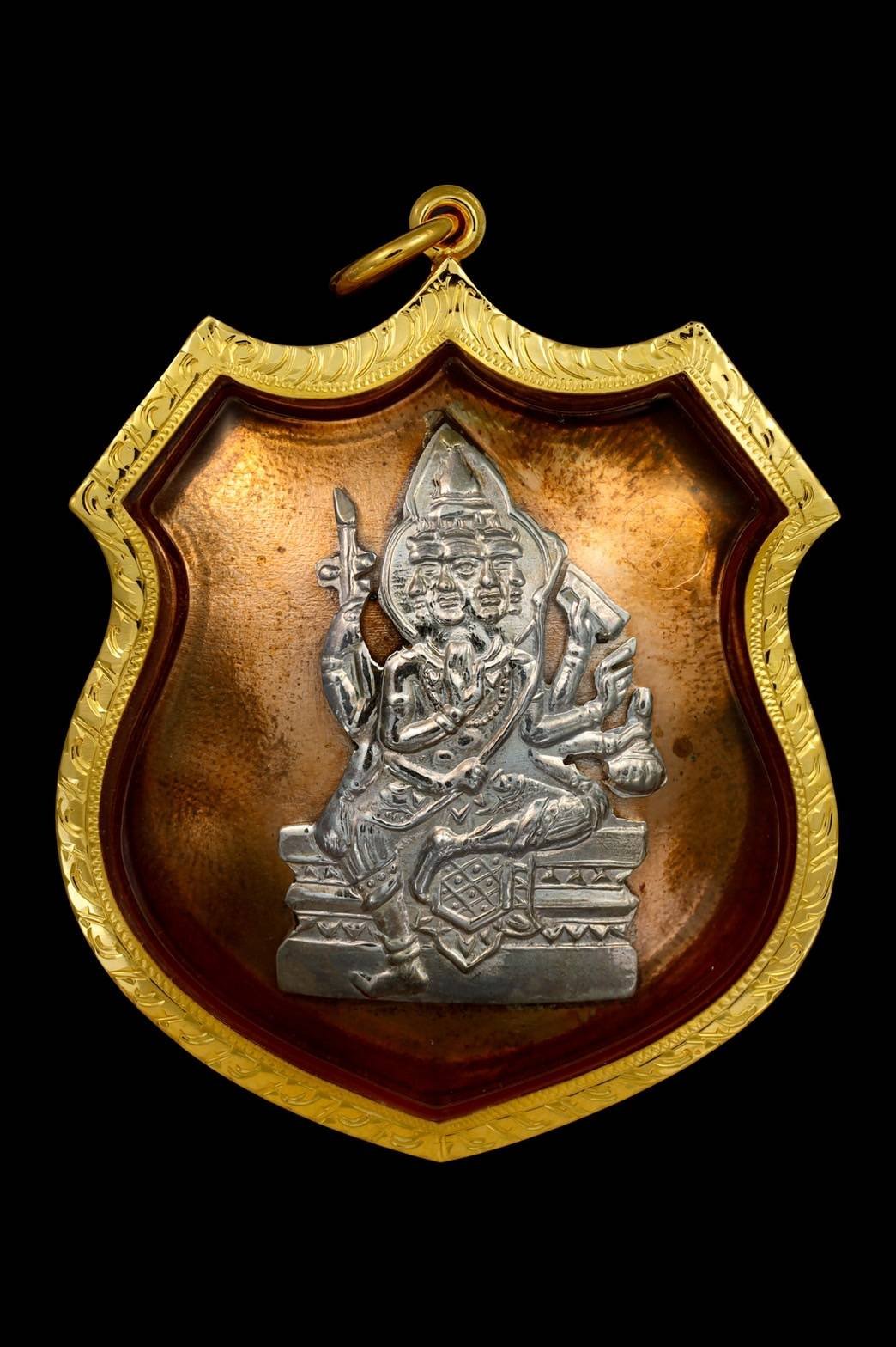 297749 เหรียญพระพรหมโล่ห์ใหญ่ หลวงปู่สีห์ วัดสะแก  เนื้อนาก หน้ากากเงิน ปี 2519 จังหวัดอยุธยา