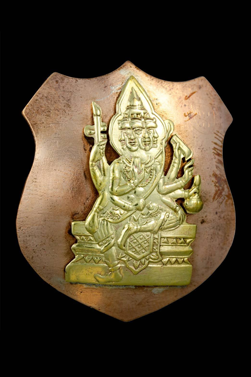 297264 พระพรหมโล่ห์ใหญ่ (ยกหน้า) หลวงปู่สีห์ วัดสะแก  เนื้อนากหน้าทอง ปี19 จังหวัดอยุธยา 