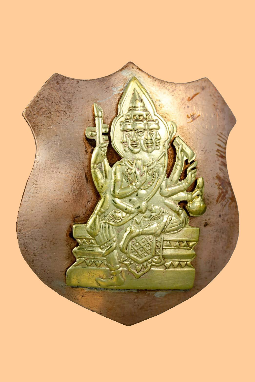 297268 พระพรหมโล่ห์ใหญ่ (ยกหน้า) หลวงปู่สีห์ วัดสะแก  เนื้อนากหน้าทอง ปี19 จังหวัดอยุธยา 